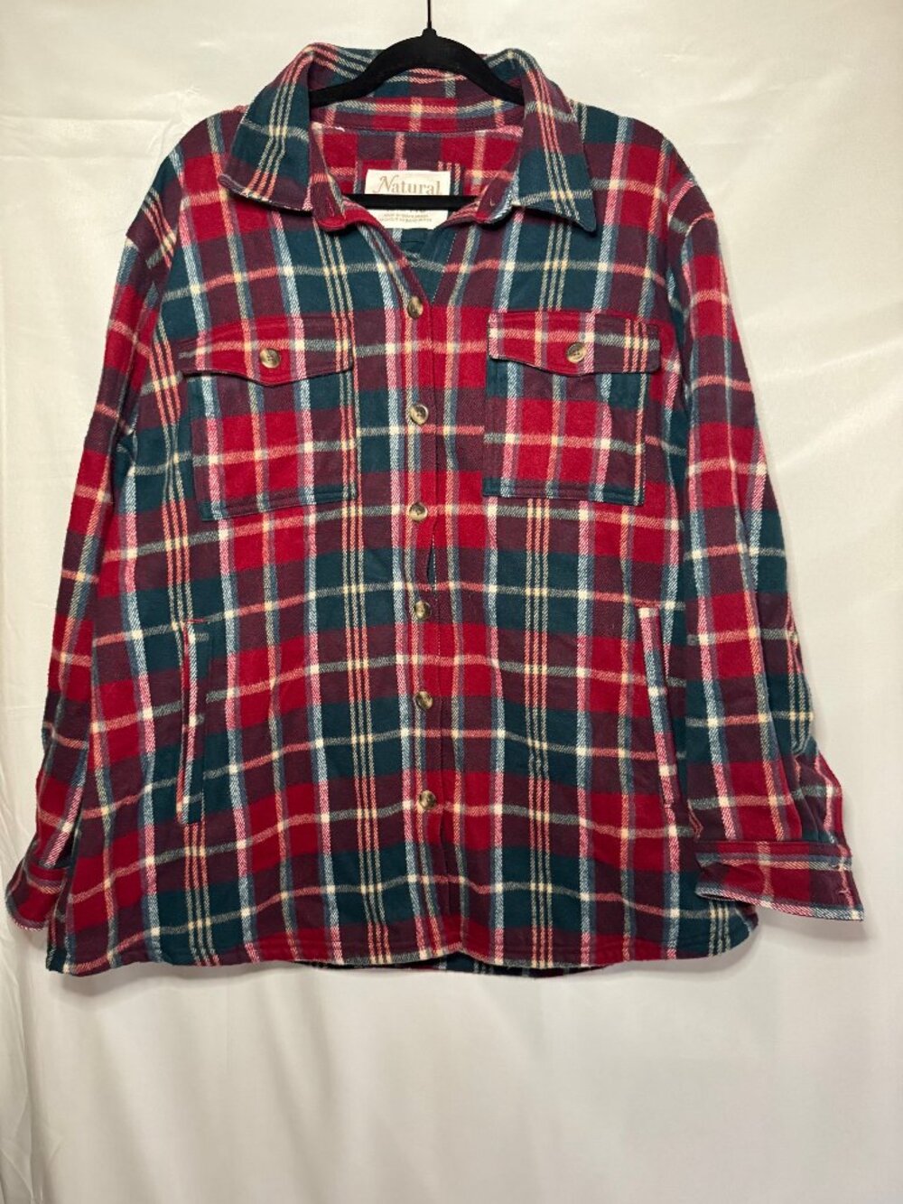 Natural Reflections Women's XXL Red and Blue Plaid Shacket Button-Up Pockets